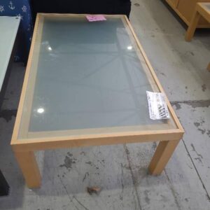 SECOND HAND FURNITURE - TIMBER & GLASS COFFEE TABLE SOLD AS IS