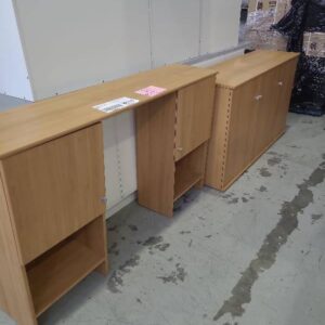 SECOND HAND FURNITURE - BLONDE LAMINATE STORAGE/OFFICE UNIT SOLD AS IS