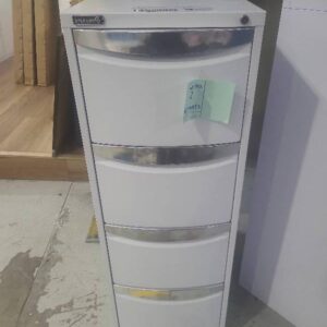 SECOND HAND WHITE METAL FILING CABINET SOLD AS IS