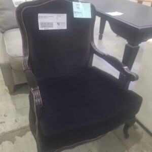 EX STAGING FURNITURE BLACK VELVET ARM CHAIR SOLD AS IS