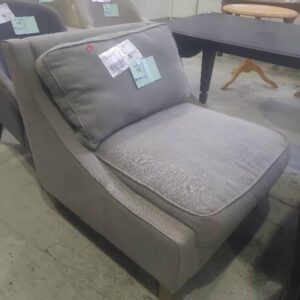 EX STAGING FURNITURE GREY VELVET ARM CHAIR SOLD AS IS
