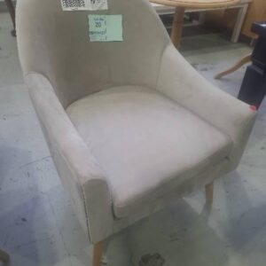 EX STAGING FURNITURE CREAM VELVET ARM CHAIR SOLD AS IS