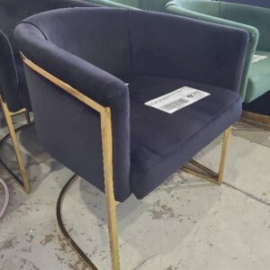 EX HIRE BLACK VELVET GATSBY DINING CHAIR WITH BRASS FRAME SOLD AS IS