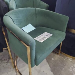 EX HIRE EMERALD GREEN VELVET GATSBY DINING CHAIR WITH BRASS FRAME SOLD AS IS