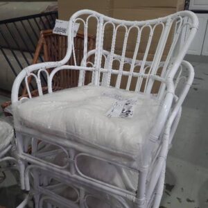 WHITE SQUARE BACK CANE CHAIR WITH CUSHION