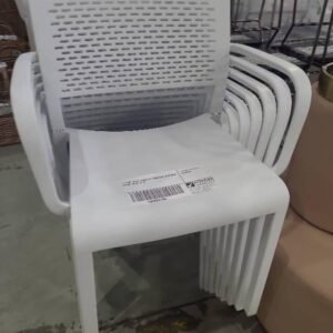 EX HIRE WHITE ACRYLIC STACKABLE OUTDOOR CHAIR SOLD AS IS