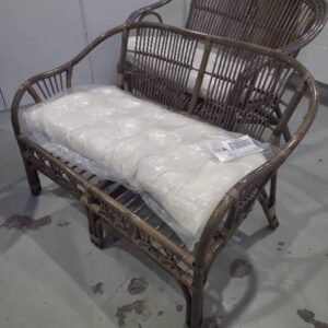 NEW FRENCH GREY CANE COUCH WITH CUSHION SOLD AS IS