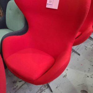 EX HIRE BRIGHT RED SWIVEL EGG CHAIR SOLD AS IS