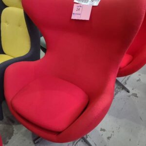 EX HIRE FADED RED SWIVEL EGG CHAIR SOLD AS IS