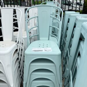 EX HIRE LIGHT BLUE METAL CHAIRS SOLD AS IS