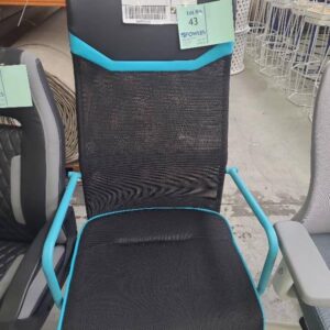 EX SAMPLE CHAIR - BLUE PU MESH CHAIR WITH LIGHT BLUE DETAILING SEAT HEIGHT ADJUSTABLE & CHAIR TILT RETAIL $199