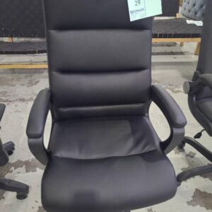 EX SAMPLE CHAIR - BLACK PU EXECUTIVE CHAIR SEAT HEIGHT ADJUSTABLE PADDED ARMS WITH CHAIR TILT FUNCTION RETAIL $199