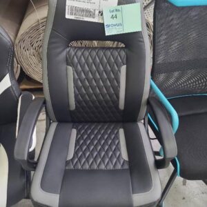 EX SAMPLE CHAIR - BLACK & GREY PU RACER CHAIR SEAT/BACK TILT AND HEIGHT ADJUSTABLE WEIGHT 110KG RETAIL $149