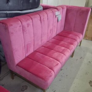 EX HIRE HOT PINK VELVET BENCH SEAT WITH CORNER PIECE SOLD AS IS