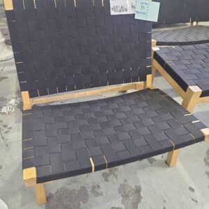 EX HIRE LOFT TIMBER AND BLACK CHAIR SOLD AS IS