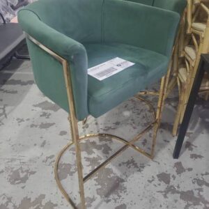 EX HIRE GREEN VELVET BAR STOOL WITH BRASS LEGS SOLD AS IS