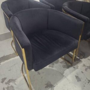 EX HIRE BLACK VELVET DINING CHAIR WITH BRASS LEGS SOLD AS IS