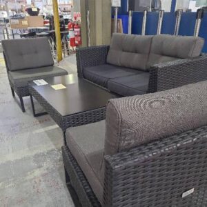 EX DISPLAY RATTAN LOUNGE SETTING CONSISTS OF LOUNGE 2 ARM CHAIRS AND COFFEE TABLE SOLD AS IS