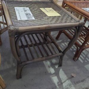 FRENCH GREY CANE TABLE WITH WEAVE TOP