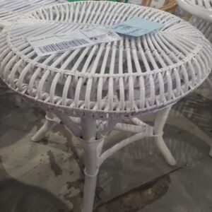 WHITE CANE SAUCER SIDE TABLE