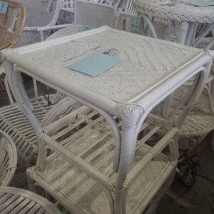 WHITE CANE TABLE WITH WOVEN TOP