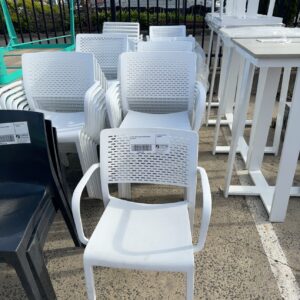 EX HIRE WHITE ACRYLIC WHITE CHAIR SOLD AS IS