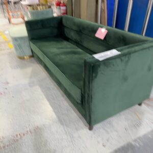 EX HIRE GREEN VELVET COUCH SOLD AS IS