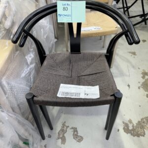 EX HIRE BLACK DINING CHAIR WITH WOVEN SEAT SOLD AS IS