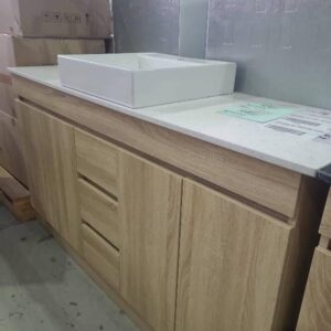 NEW 1500MM TIMBER LAMINATE VANITY WITH WHITE STONE TOP AND ABOVE COUNTER BOWL BN-1470TS