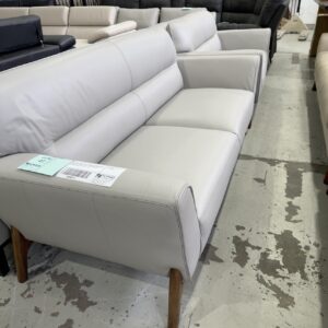 EX DISPLAY MALAGA 2.5 SEATER COUCH WITH 2 SEATER COUCH THICK CAPRI PEWTER LEATHER MID CENTURY DESIGN RRP$3999