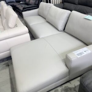 EX DISPLAY TARO 3 SEATER COUCH WITH CHAISE THICK CAPRI WHEAT LEATHER WITH BLACK LEGS