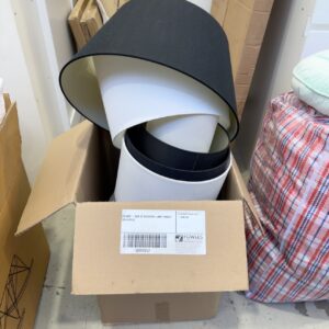 EX HIRE - BOX OF ASSORTED LAMP SHADES SOLD AS IS