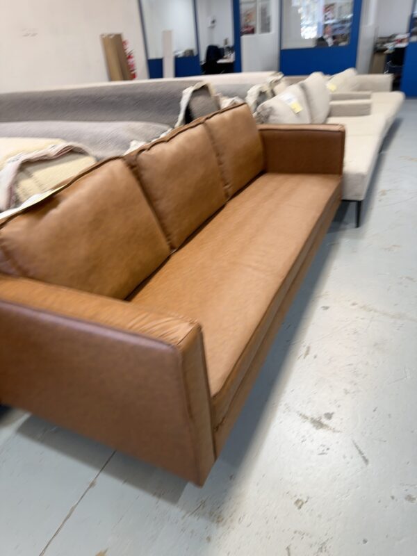 EX HIRE TAN PU 3 SEATER COUCH SOLD AS IS