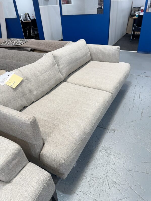 EX HIRE WHEAT FABRIC 3 SEATER COUCH SOLD AS IS
