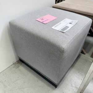 EX STAGING FURNITURE - GREY SQUARE OTTOMAN WITH STUD DETAIL, SOLD AS IS