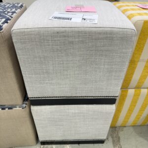 EX STAGING FURNITURE - LIGHT GREY OTTOMAN WITH STUD DETAIL 
SOLD AS IS