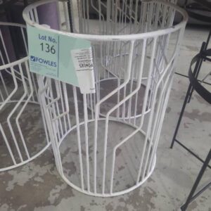 EX HIRE - WHITE DECORATIVE SIDE TABLE FRAME, FRAME ONLY, NO TOP SOLD AS IS