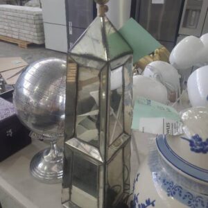 EX HIRE, LARGE ANTIQUE STYLE MIRRORED LAMP BASE, SOLD AS IS