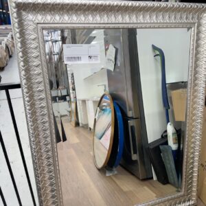 EX HIRE, LARGE SILVER FRAMED MIRROR, SOLD AS IS