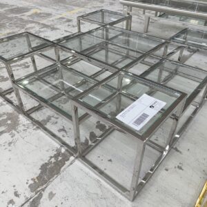 NEW CHROME AND GLASS DESIGNER COFFEE TABLE DISPLAY 1200MM X 1200MM RRP$1599 AU1142
