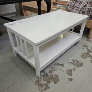 EX STAGING FURNITURE, WHITE TIMBER COFFEE TABLE, SOLD AS IS
