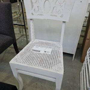 EX STAGING FURNITURE, WHITE TIMBER CHAIR, SOLD AS IS