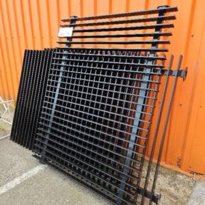 EX STAGING FURITURE - LOT OF BLACK POWDER COATED METAL FENCE PANELS, SOLD AS IS