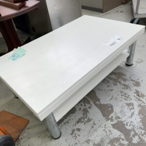 NEW WHITE TIMBER COFFEE TABLE WITH CHROME LEGS, SOLD AS IS