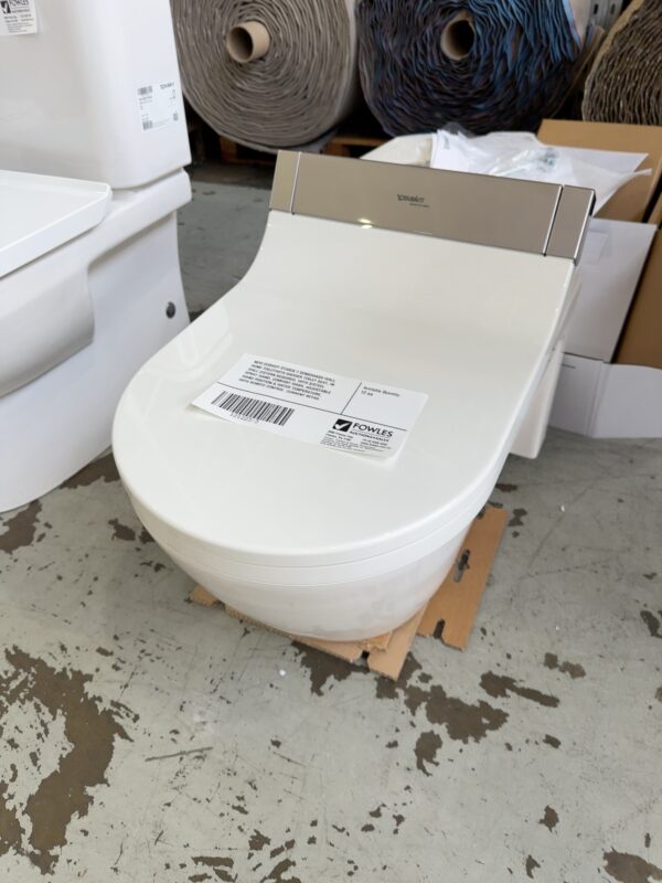 NEW DURAVIT STARCK 2 SENSOWASH WALL HUNG TOILET WITH SHOWER TOILET SEAT, IN WALL CISTERN REQUIRED, WITH S/STEEL SPRAY WAND, COMFORT WASH, ADJUSTABLE WAND POSITION & WATER TEMPERATURE, WITH REMOTE CONTROL, CURRENT RETAIL $4499 2 BOXES ON PICK UP, 12 MONTH WARRANTY