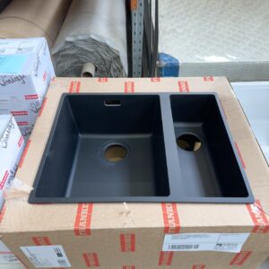 NEW FRANKE SID160CB CARBON BLACK GRANITE 1 & 1/2 BOWL UNDERMOUNT SINK, 125.0257.185 CURRENT RETAIL $999 WITH 12 MONTH WARRANTY