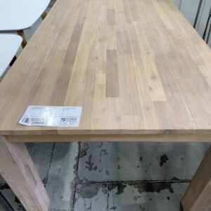 EX STAGING FURNITURE - LIGHT TIMBER WIDE PLANK DINING TABLE, SOLD AS IS