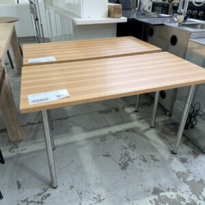 EX STAGING FURNITURE - LAMINATE TABLE WITH METAL LEGS, SOLD AS IS