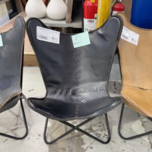 EX HIRE REPLICA BLACK LEATHER BUTTERFLY CHAIR, SOLD AS IS