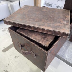 EX HIRE BROWN PU STORAGE BOX - SET OF 3 (STACKED WITHIN)